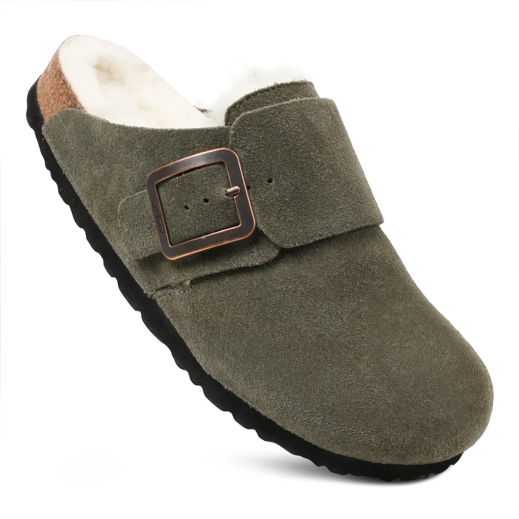 Women’s Genuine Leather Fur-Lined Shearling Clogs with Arch Support