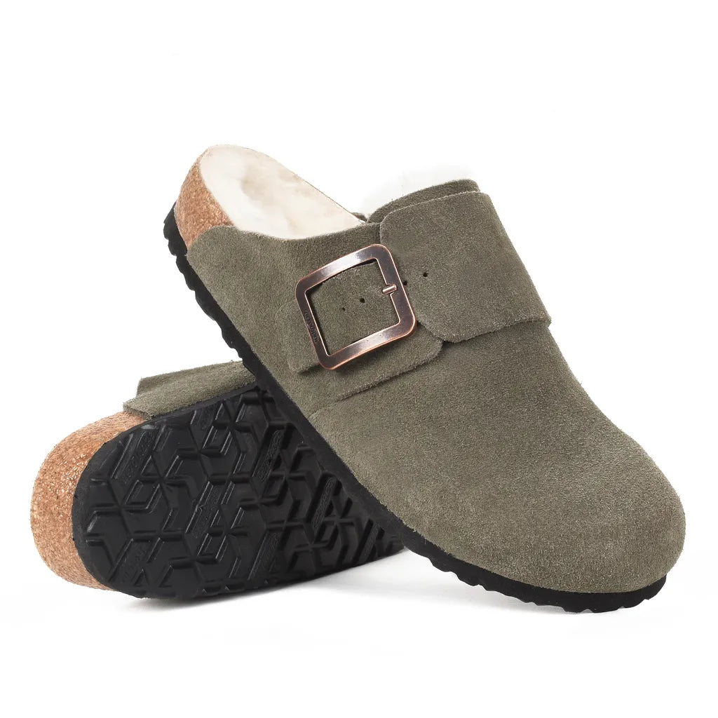 Women’s Genuine Leather Fur-Lined Shearling Clogs with Arch Support