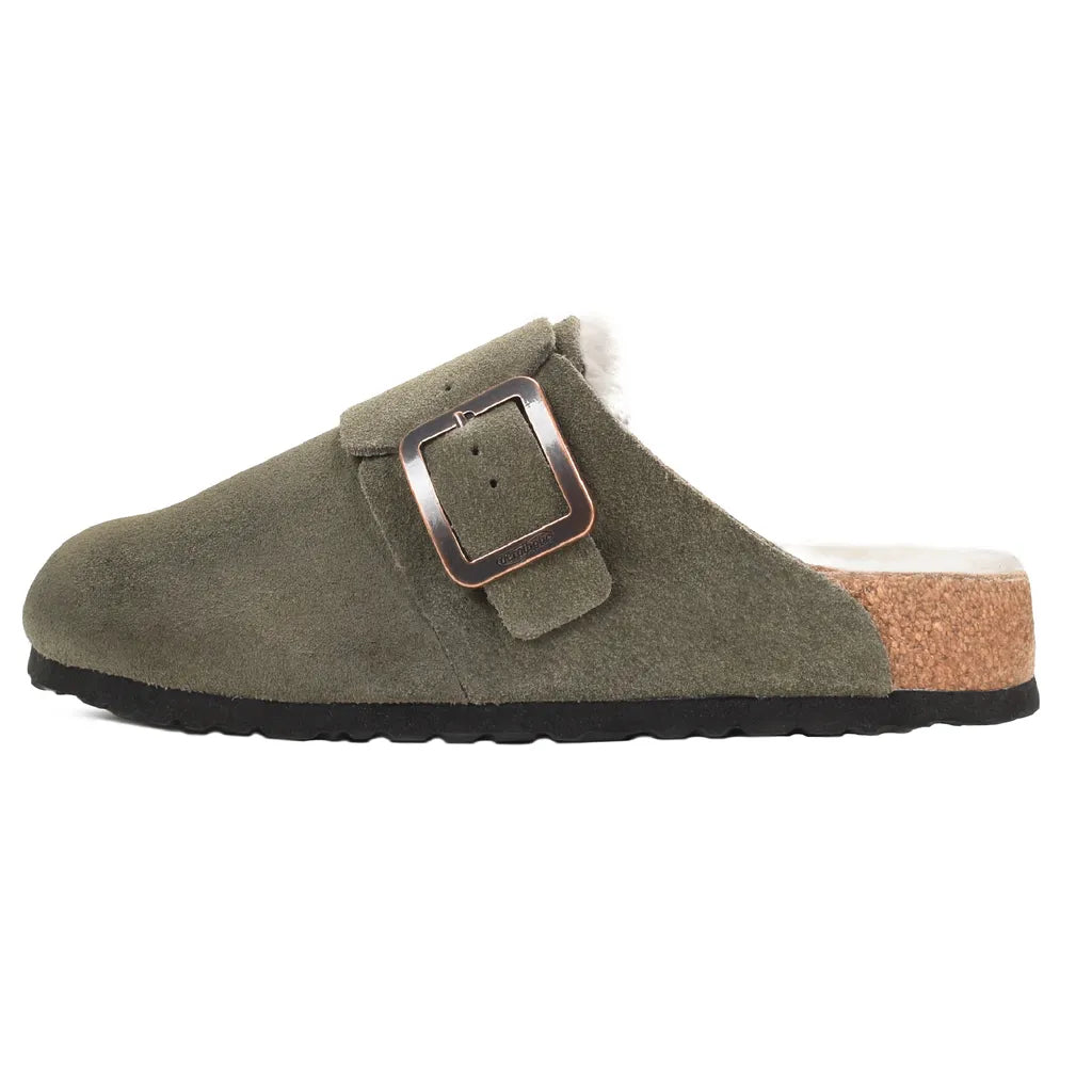 Women’s Genuine Leather Fur-Lined Shearling Clogs with Arch Support