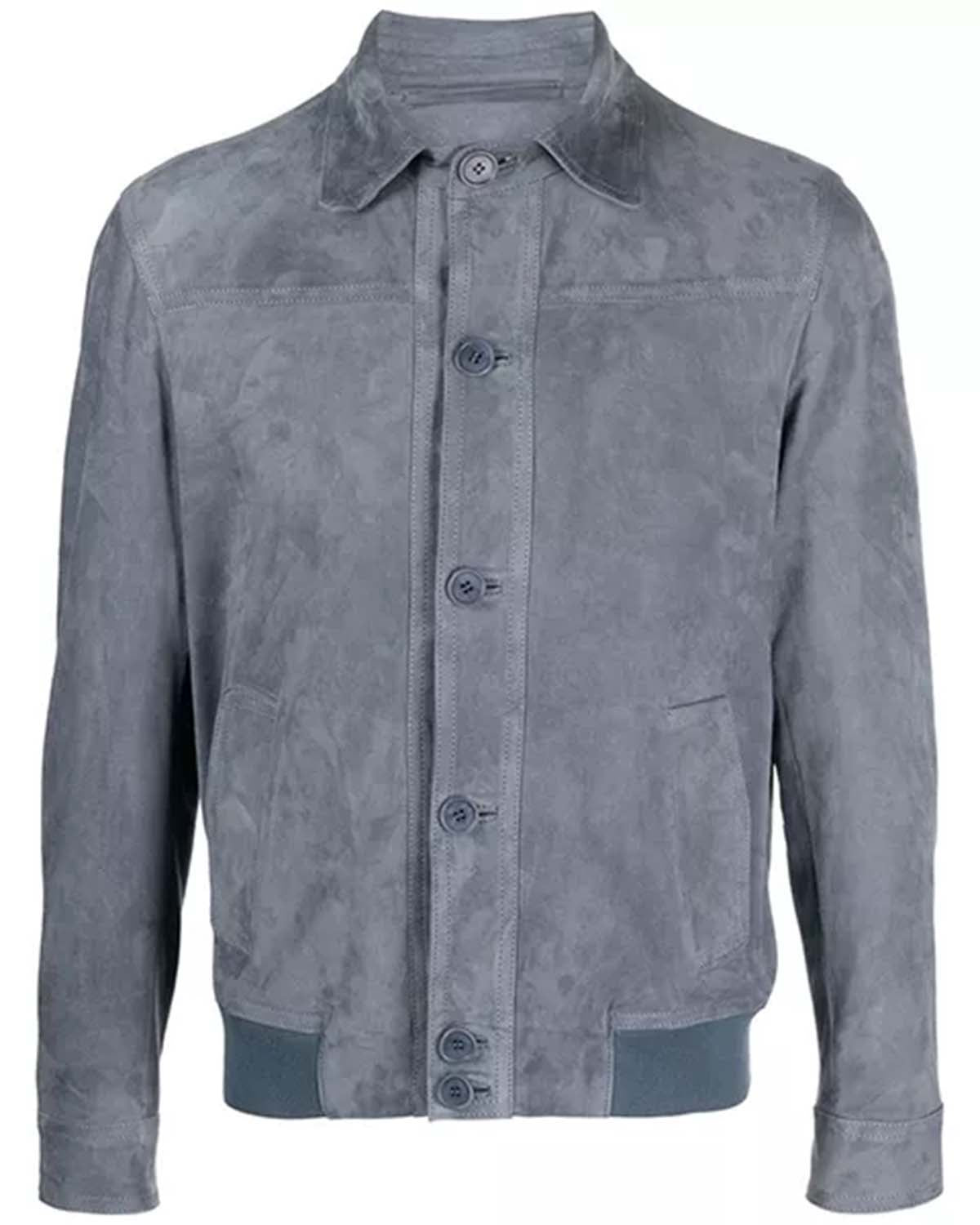 Mens Grey Suede Bomber Jacket