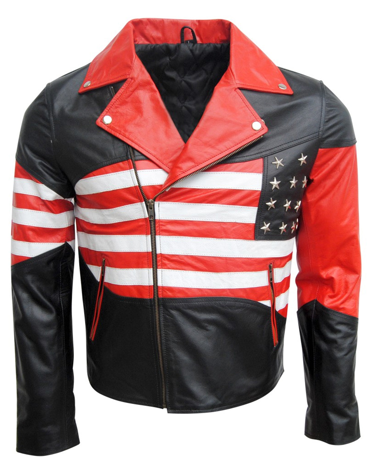 Biker USA Flag Motorcycle Black Vintage Leather Jacket