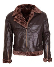 B3 Bomber Aviator Brown Fur Leather Jacket