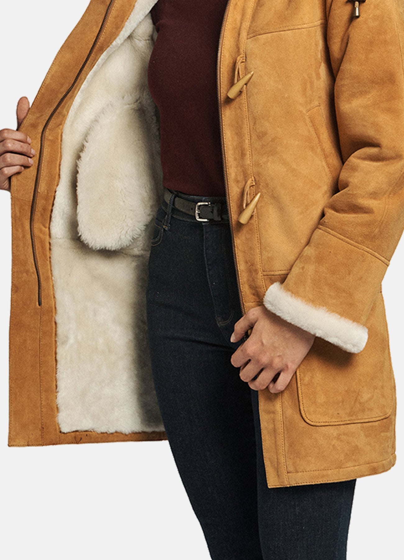 Womens Tan Shearling Leather Coat