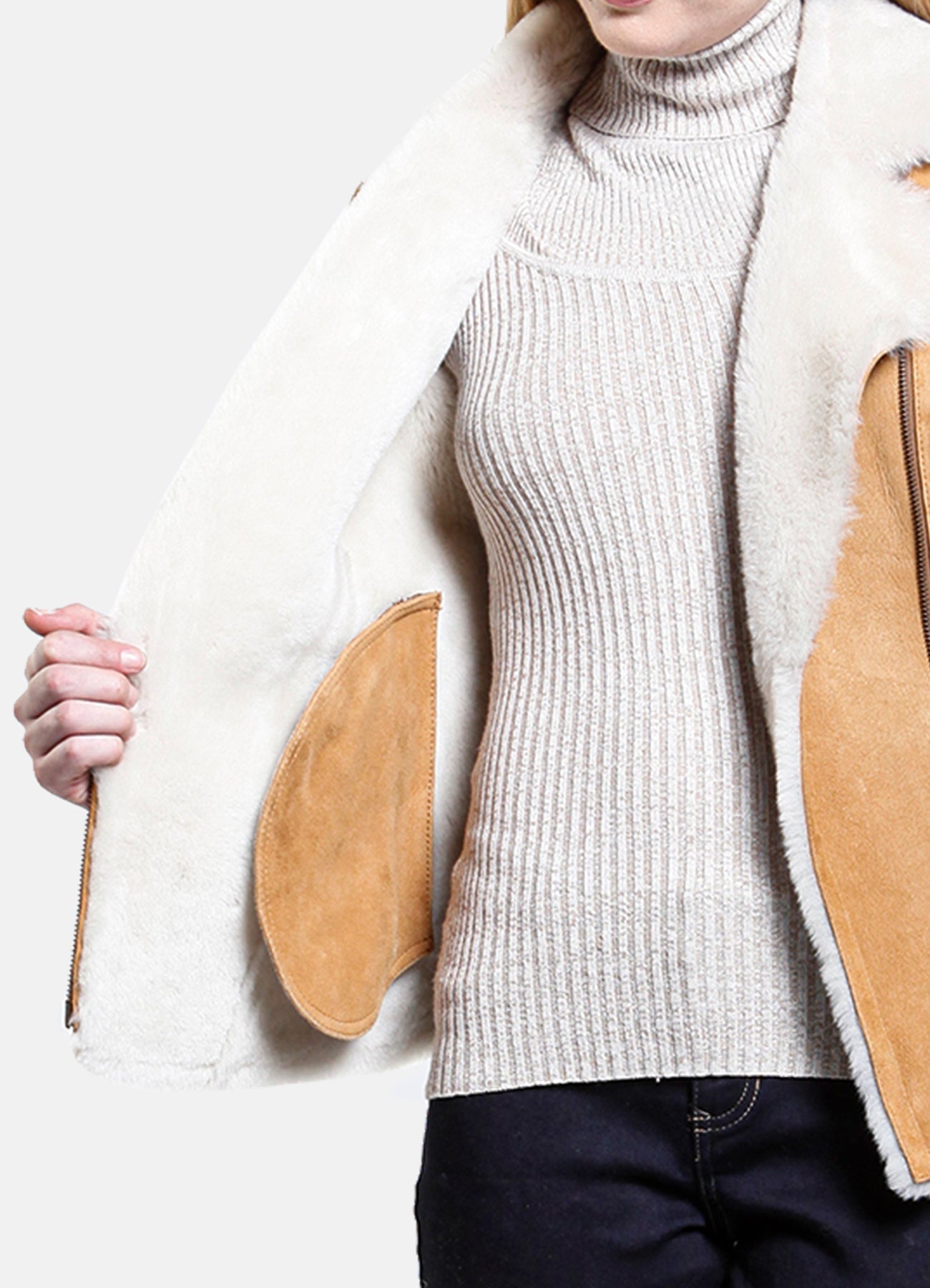 Womens Classic Tan Shearling Leather Jacket