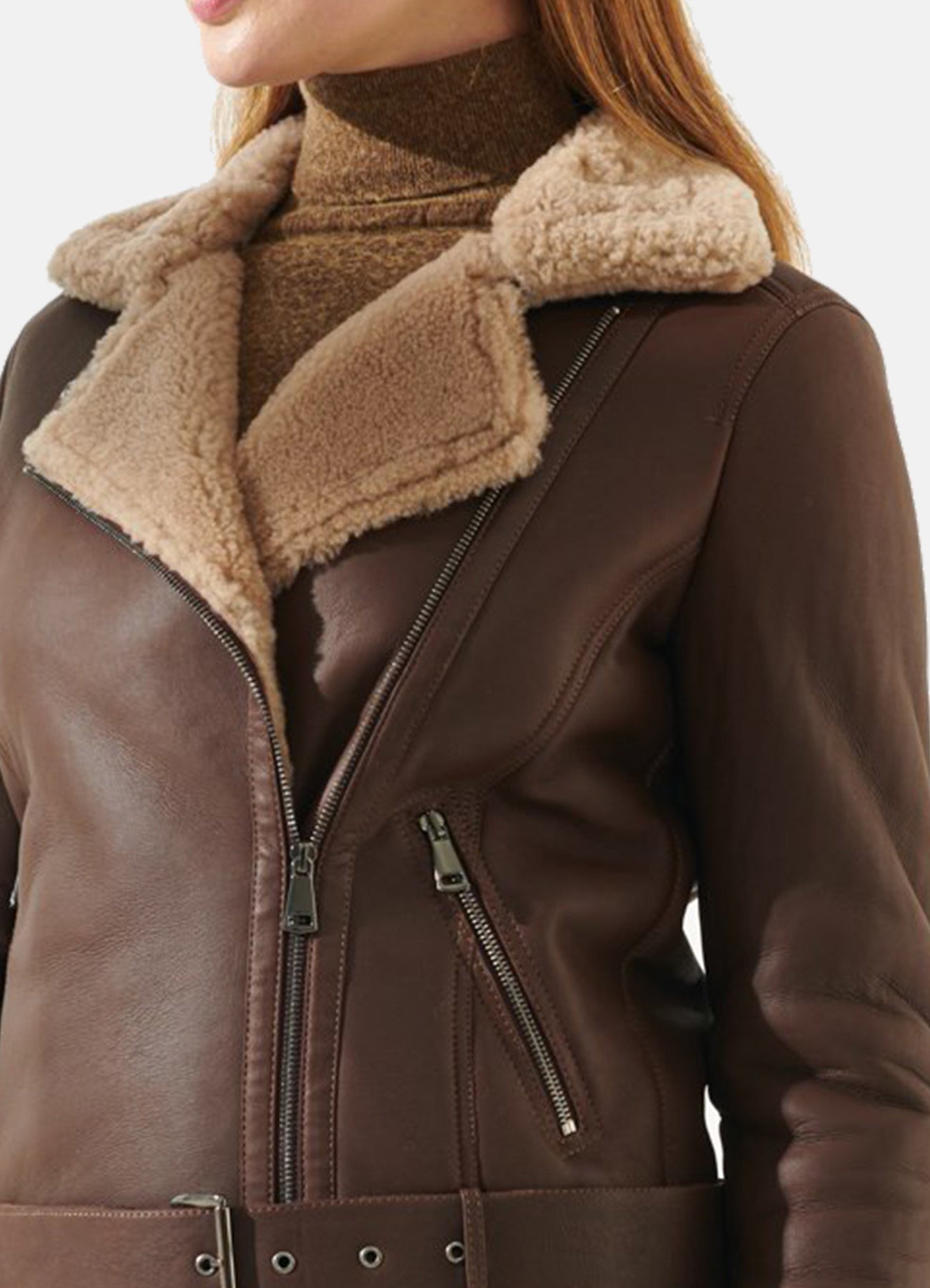 Womens Chocolate Brown Shearling Leather Jacket