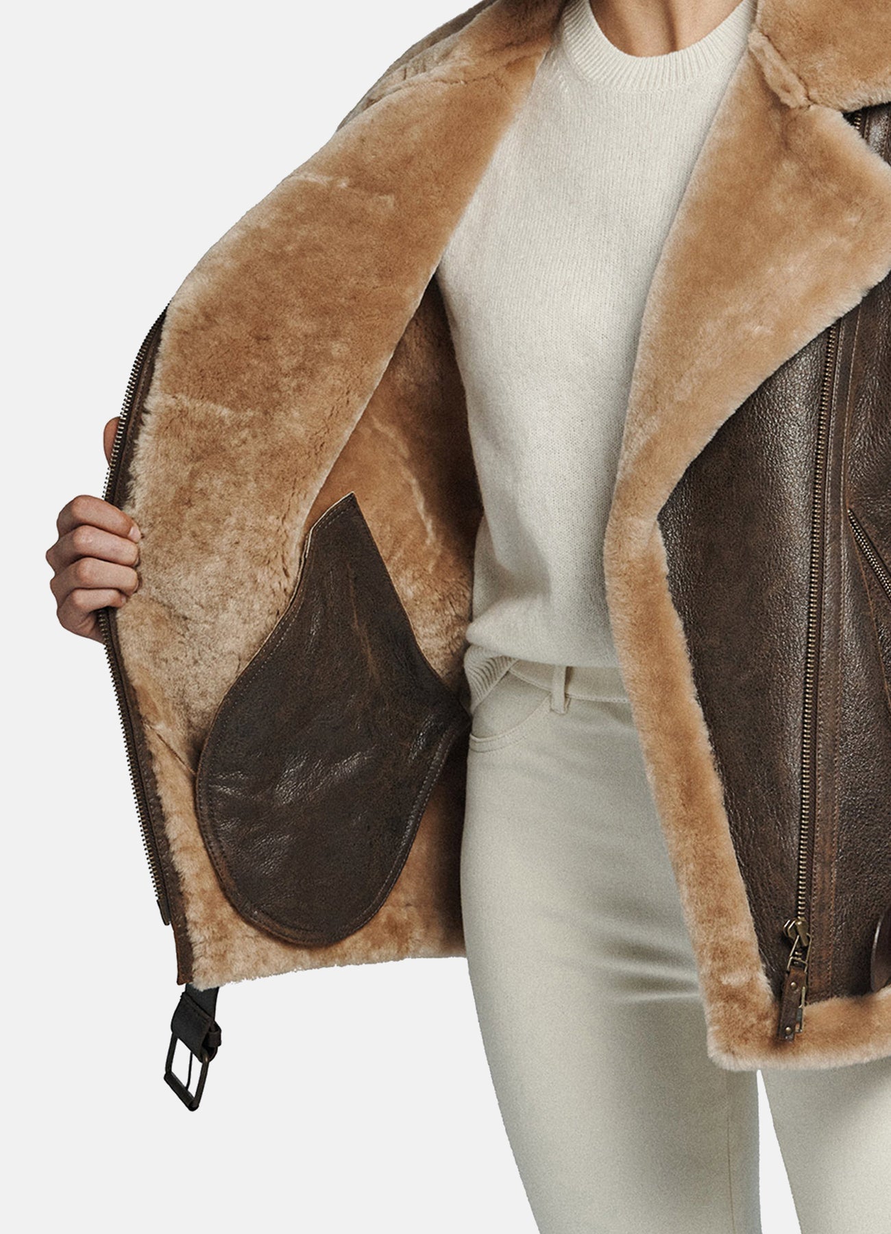 Womens Oversized Brown Shearling Leather Jacket