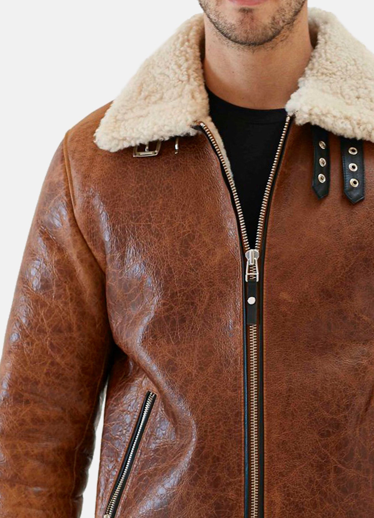 Mens Distressed Brown Shearling Leather Jacket