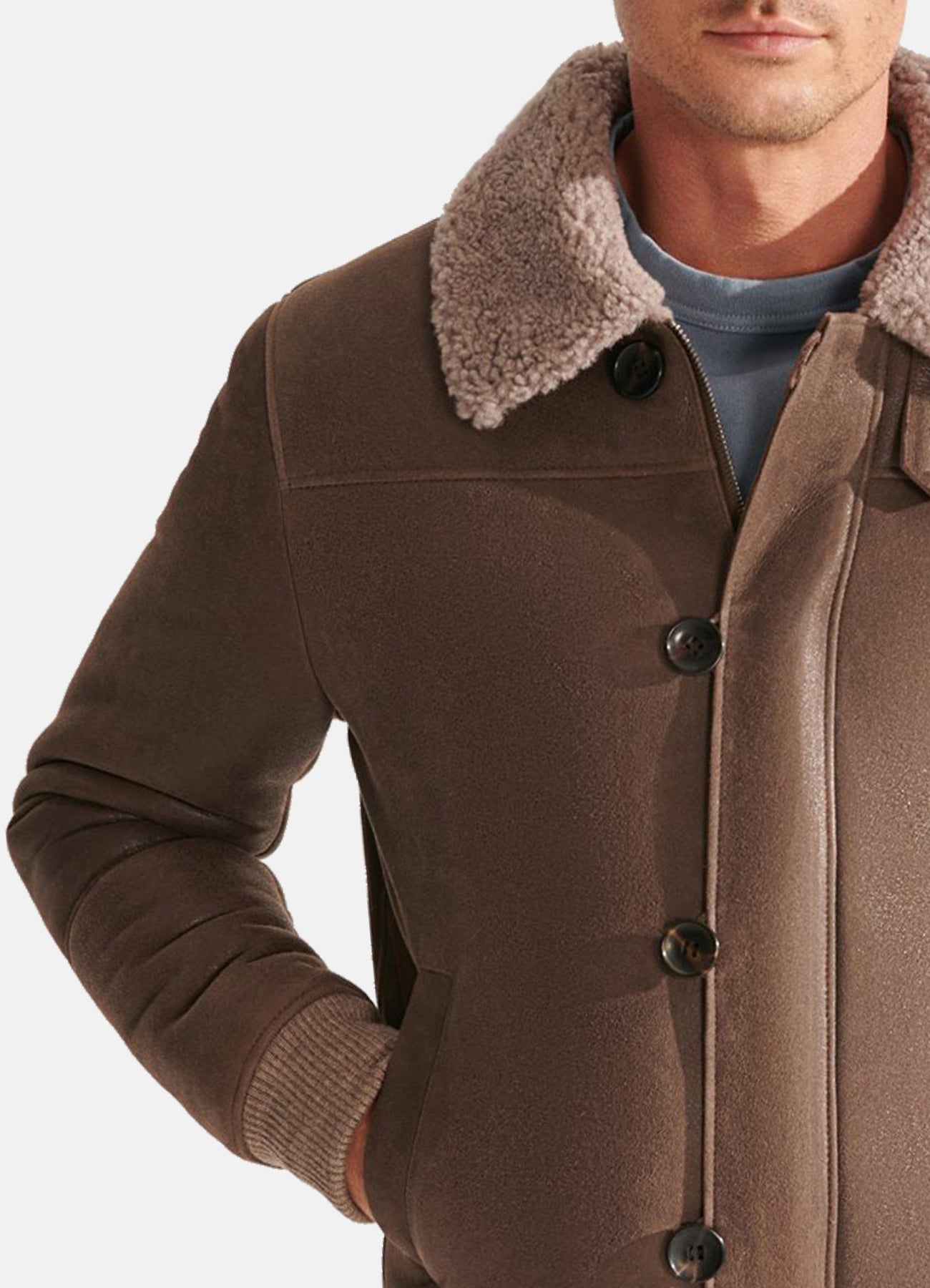 Mens Dark Brown Shearling Leather Jacket