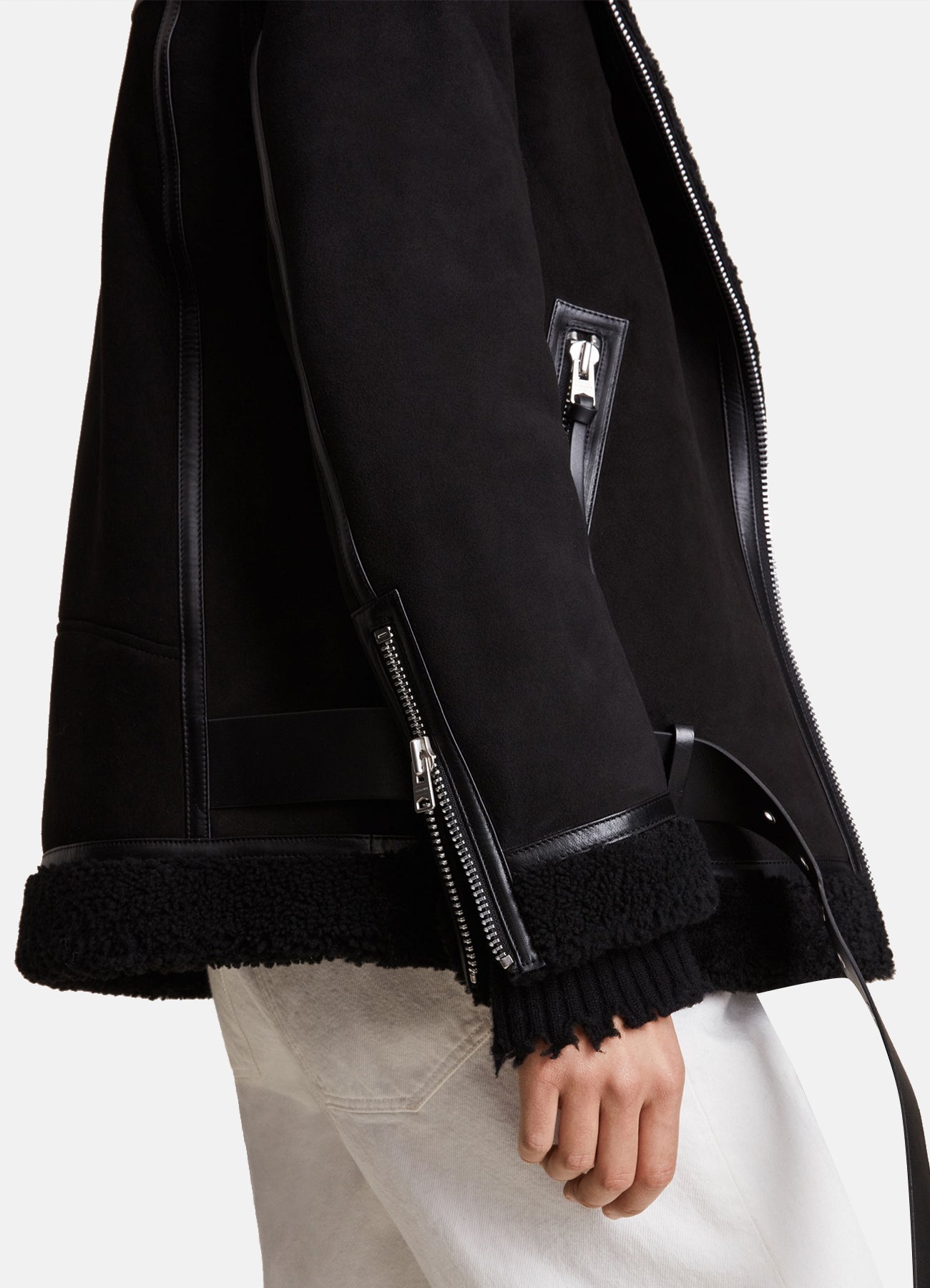 Womens Matt Black Shearling Leather Jacket