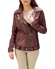 Women's Maroon Biker Leather Jacket
