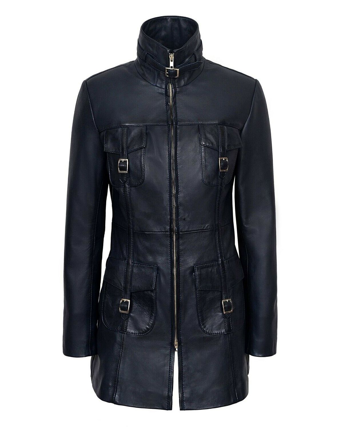 Women's Gothic Style Mid Length Real Sheepskin Leather Coat