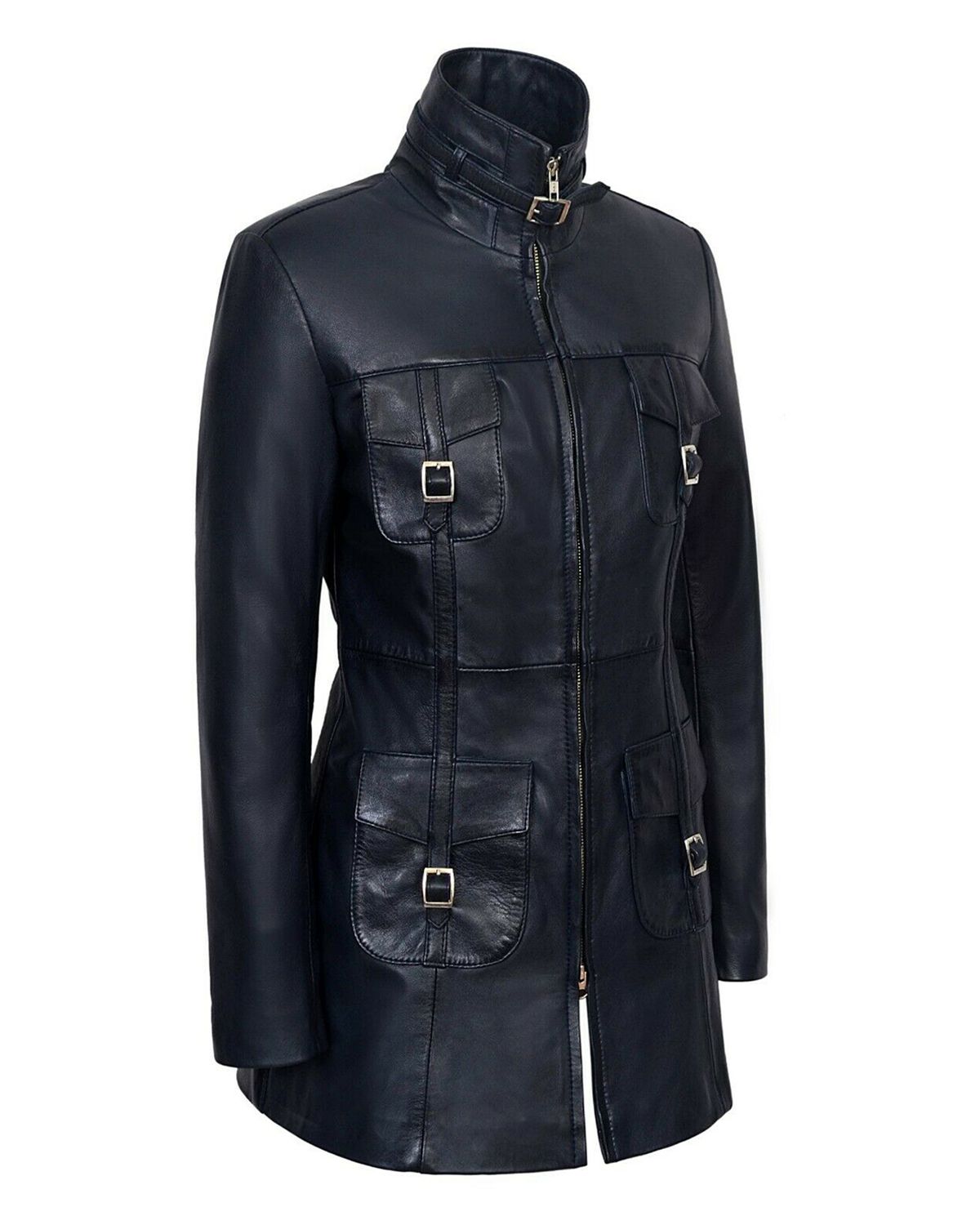 Women's Gothic Style Mid Length Real Sheepskin Leather Coat