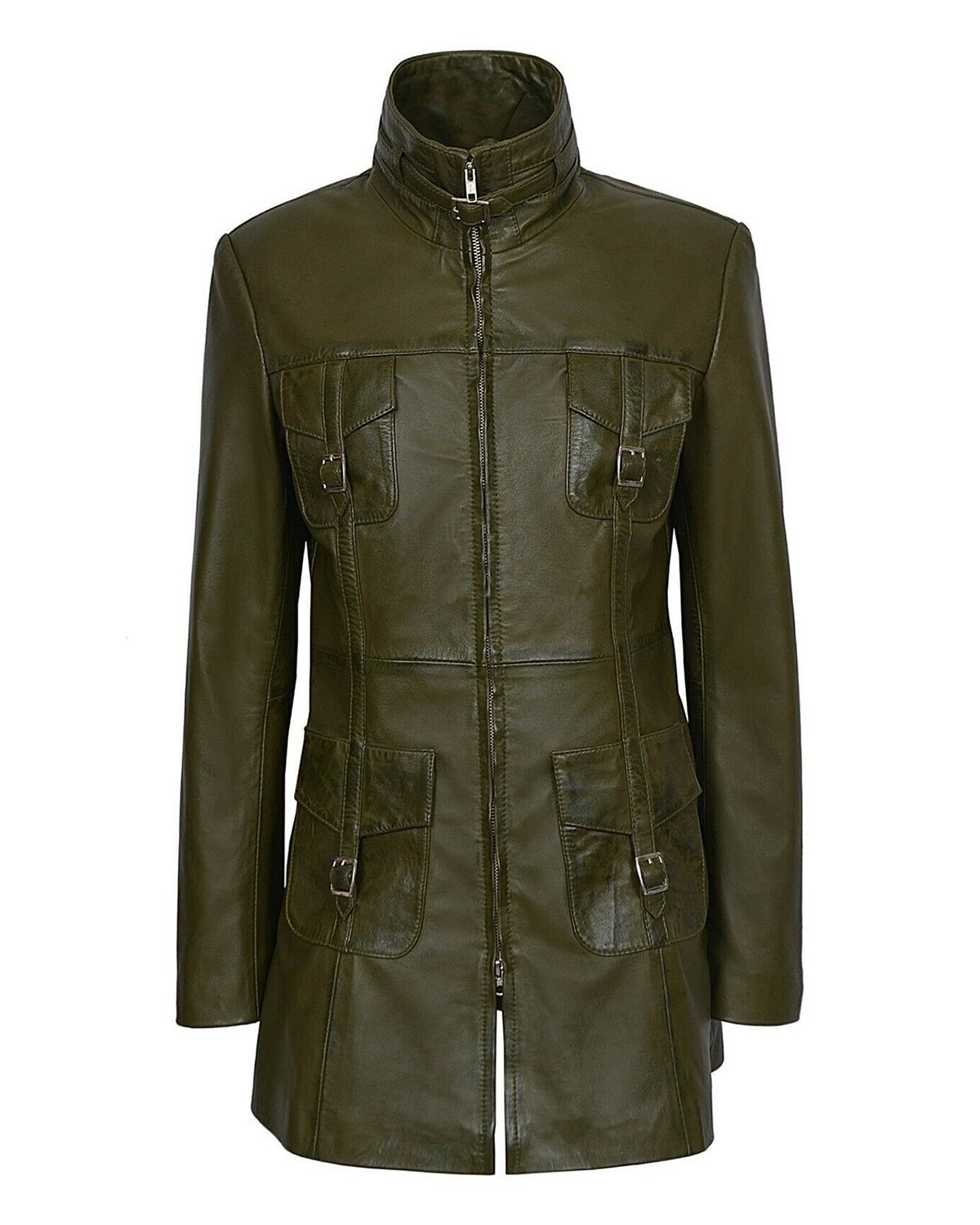 Women's Gothic Style Mid Length Real Sheepskin Leather Coat