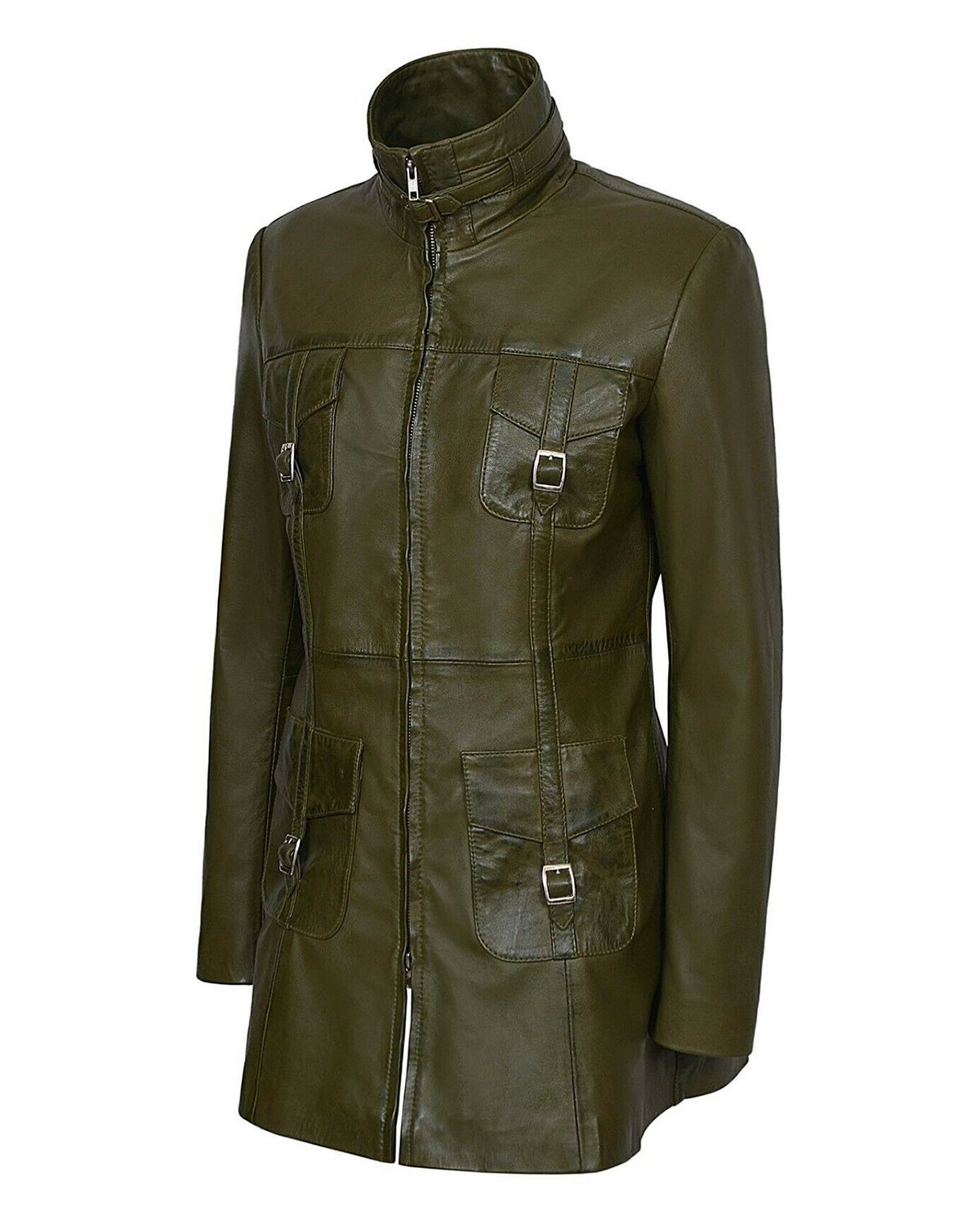 Women's Gothic Style Mid Length Real Sheepskin Leather Coat