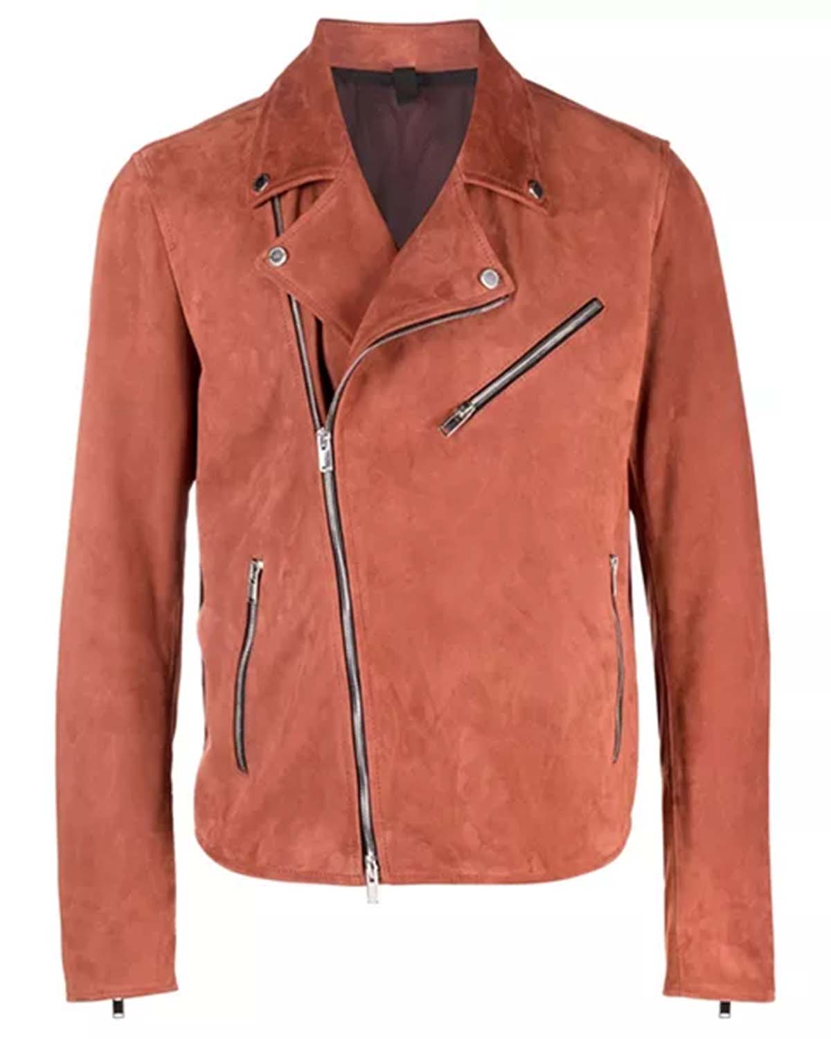 Mens Orange Suede Moto Jacket