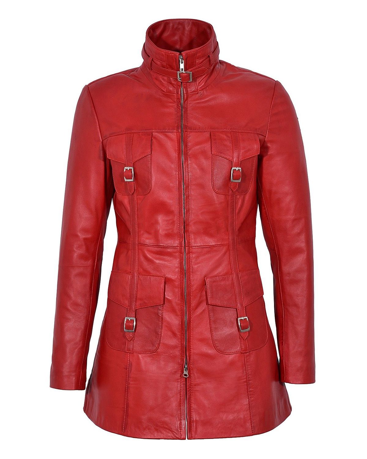 Women's Gothic Style Mid Length Real Sheepskin Leather Coat