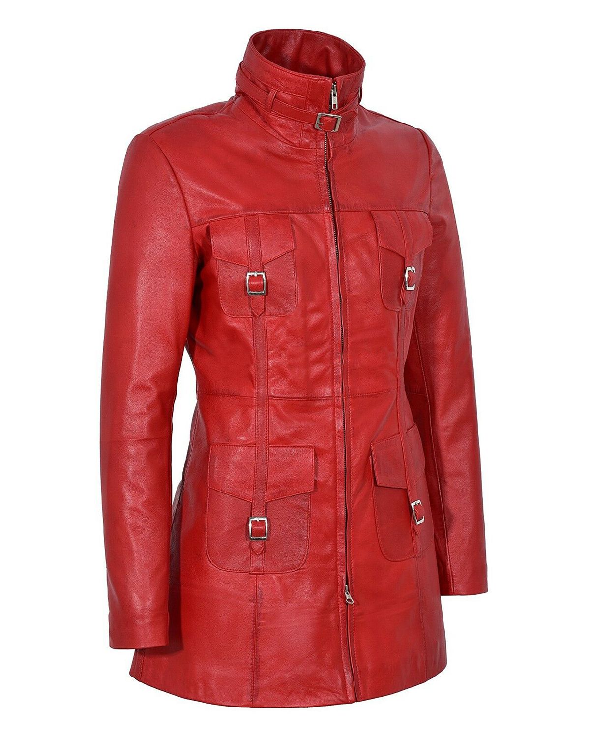 Women's Gothic Style Mid Length Real Sheepskin Leather Coat