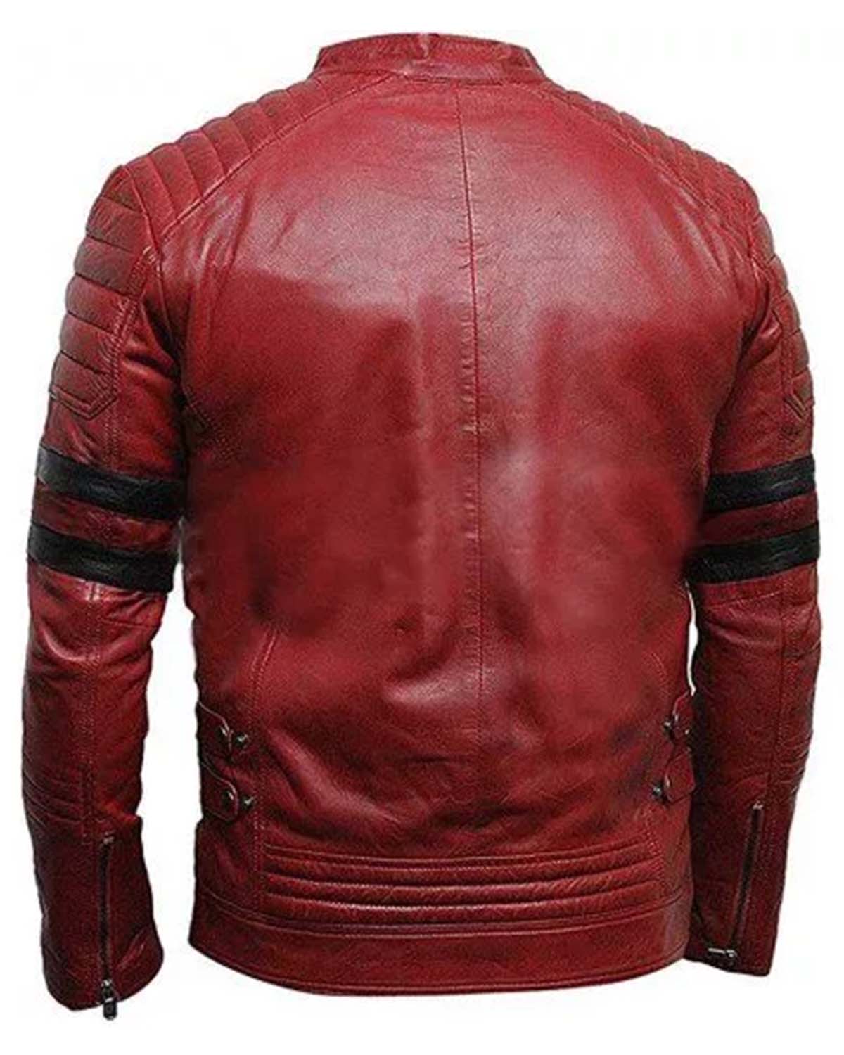 Cafe Racer Retro Biker Red & Black Stripe Motorcycle Leather Jacket