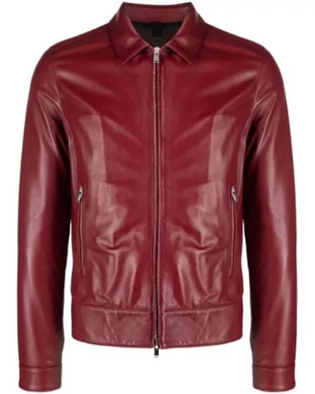Mens Plain Red Leather Jacket