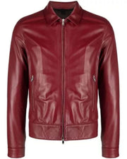 Mens Plain Red Leather Jacket
