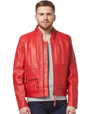 Men's Classic Stylish Red Biker Real Leather Jacket