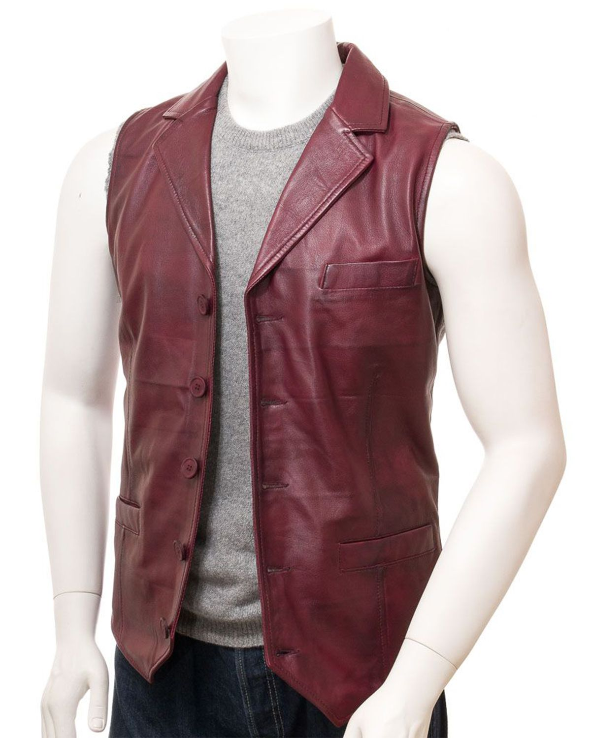 Men's Distressed Genuine Sheepskin Leather Vest