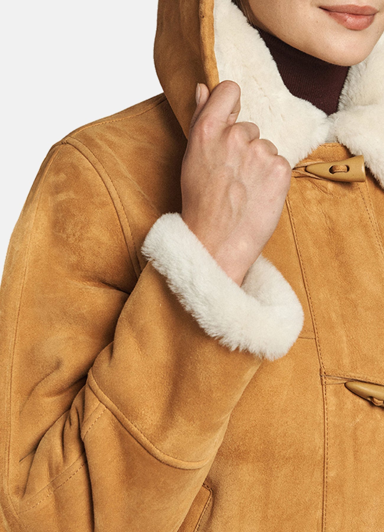 Womens Tan Shearling Leather Coat