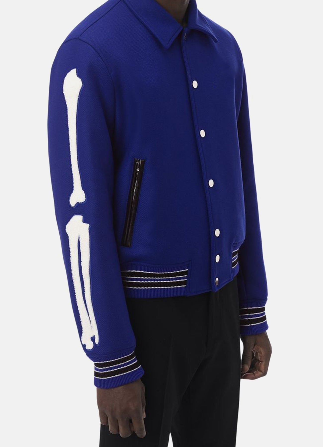 Mens Royal Blue Bone Design Varsity Jacket