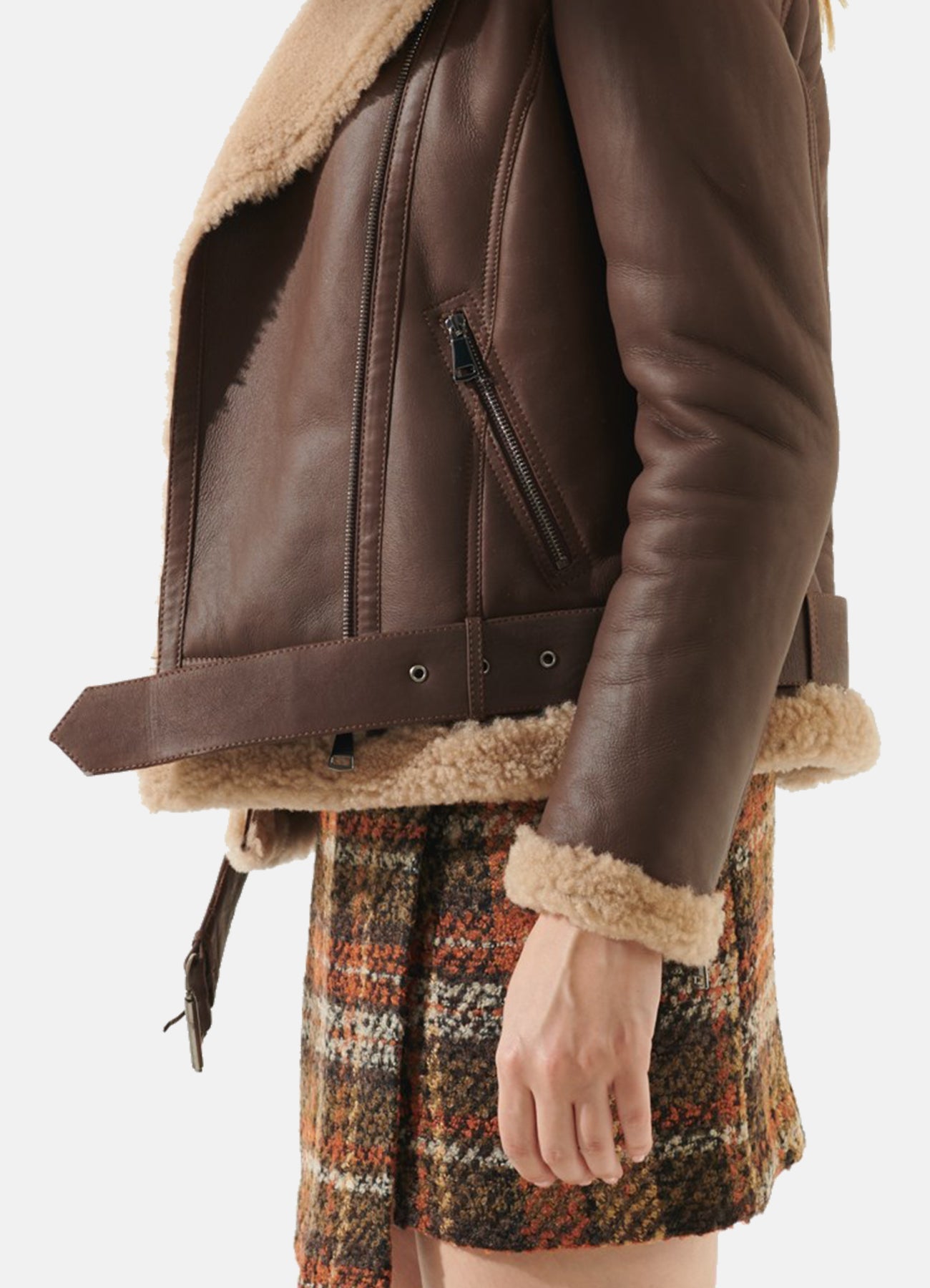 Womens Chocolate Brown Shearling Leather Jacket