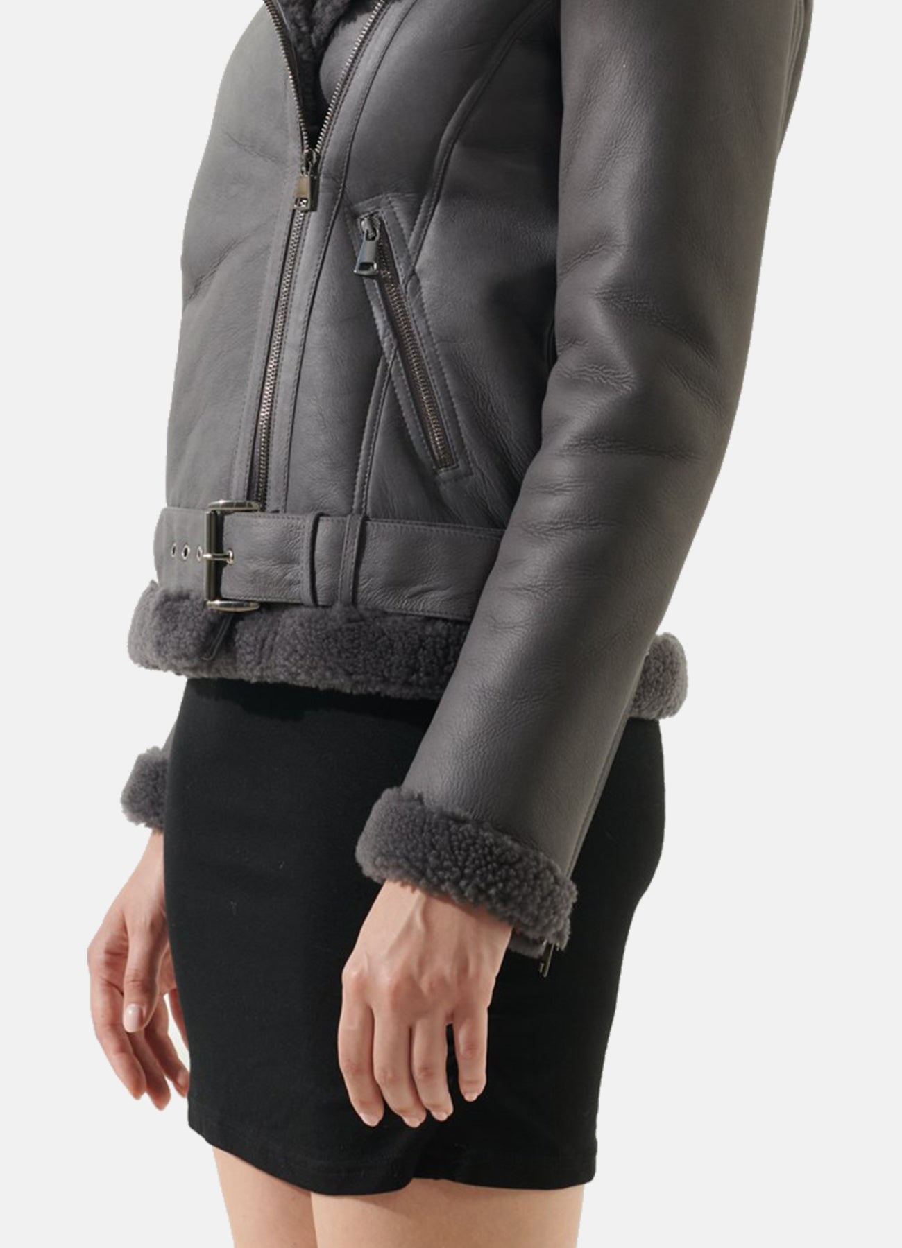 Womens Vintage Grey Shearling Leather Jacket