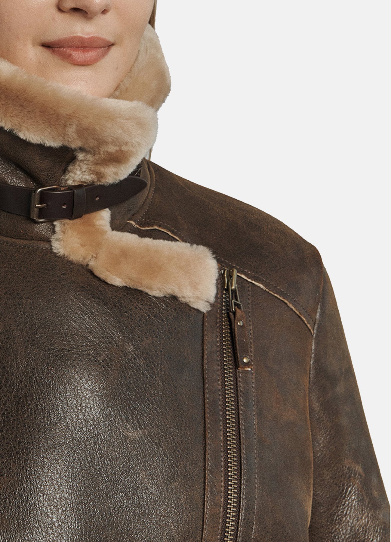Womens Oversized Brown Shearling Leather Jacket