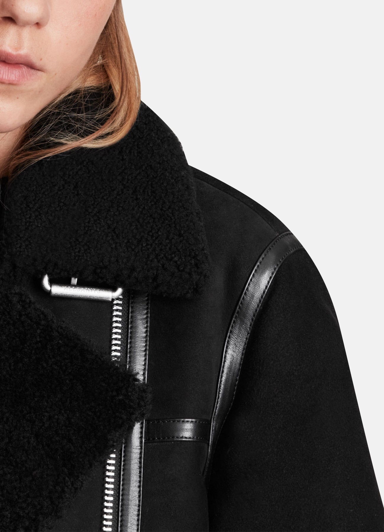 Womens Matt Black Shearling Leather Jacket