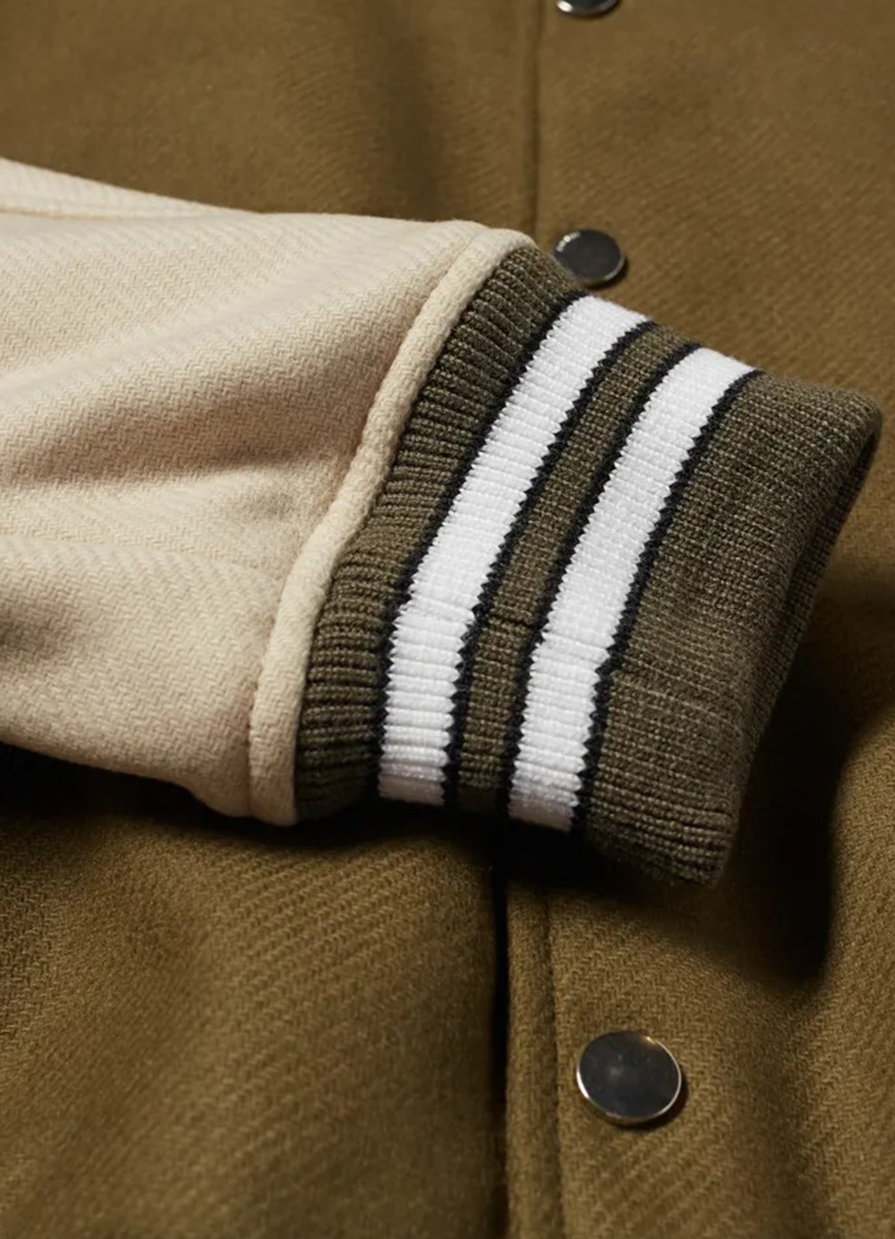 Mens Olive Green and Beige Bone Design Varsity Jacket