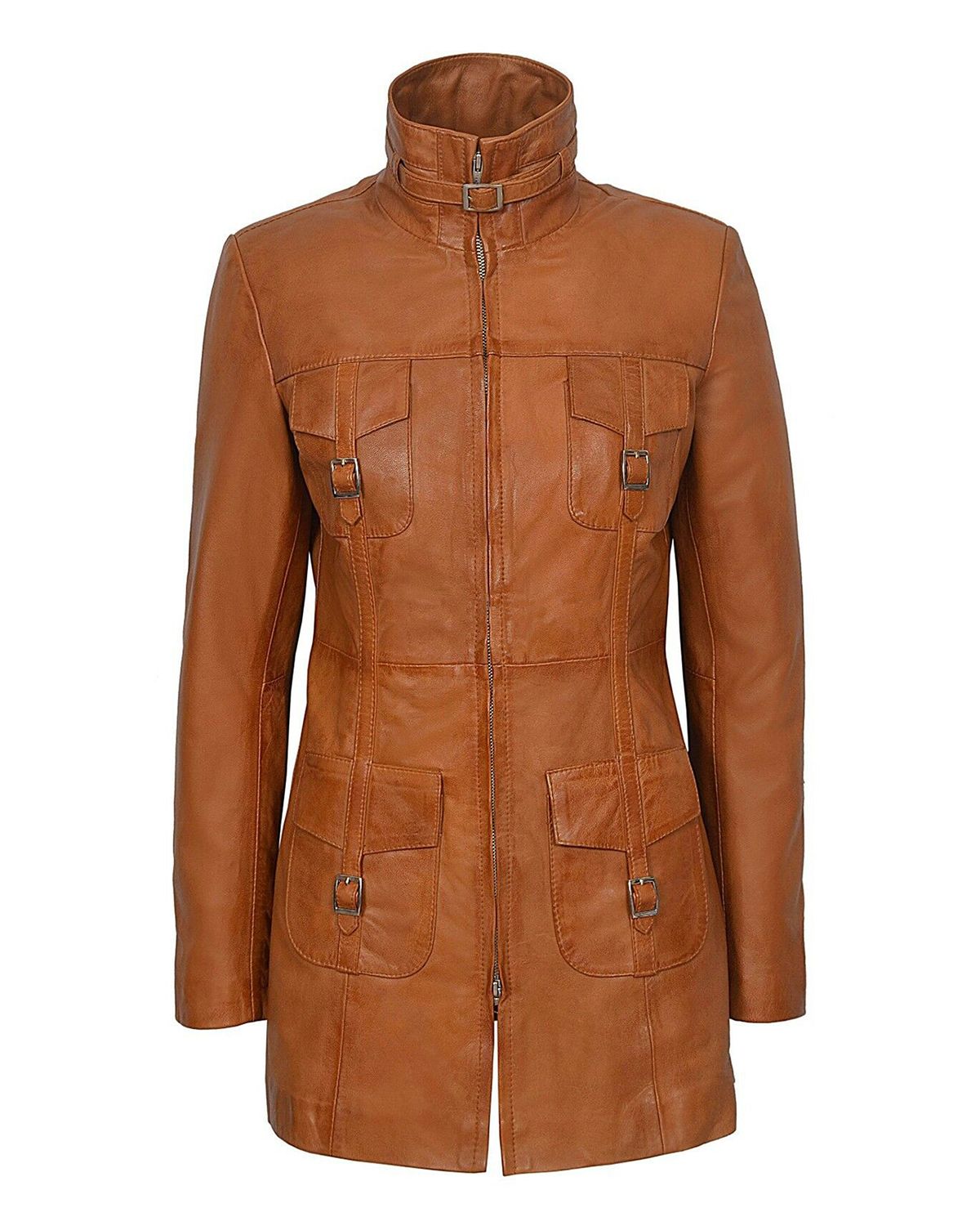 Women's Gothic Style Mid Length Real Sheepskin Leather Coat