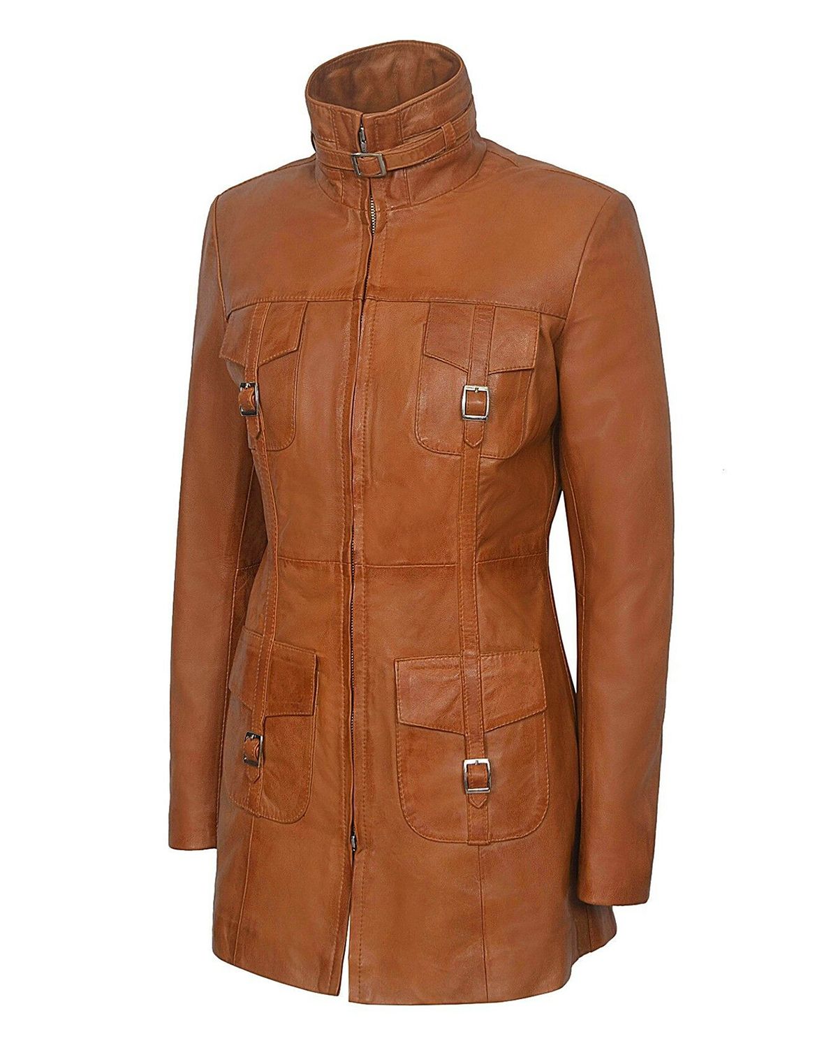 Women's Gothic Style Mid Length Real Sheepskin Leather Coat